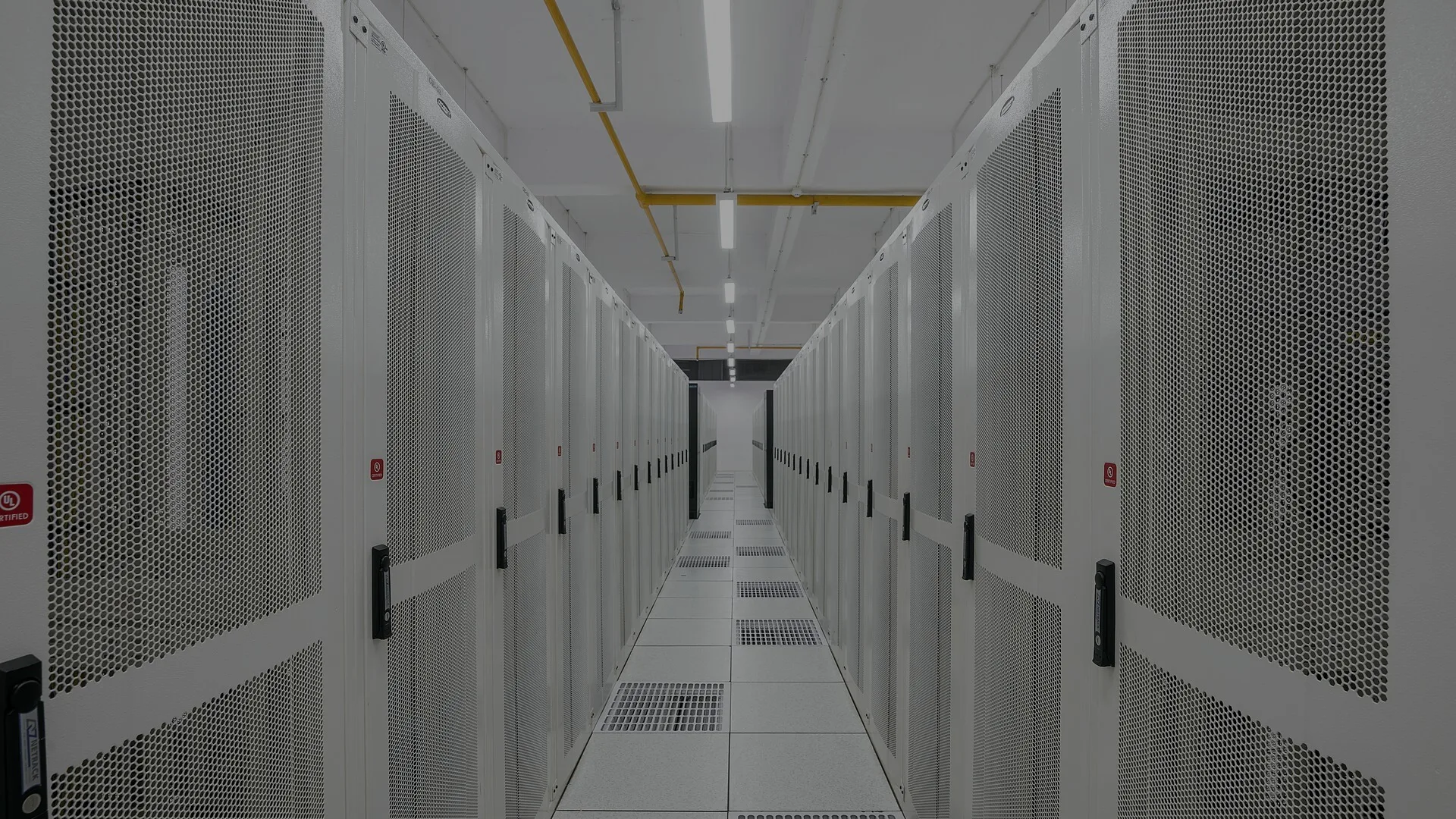 Server cabinets in a data center aisle